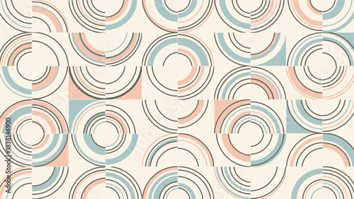 Elegant retro geometric patterned background with circles and pastel color palette