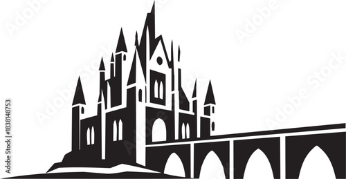 Stylized Illustration of a Gothic-Style Building or Cathedral. A black-and-white architectural icon representing heritage and design