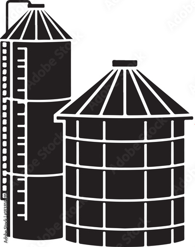 Farm Silos Icon – Agriculture Storage Silhouette Graphic