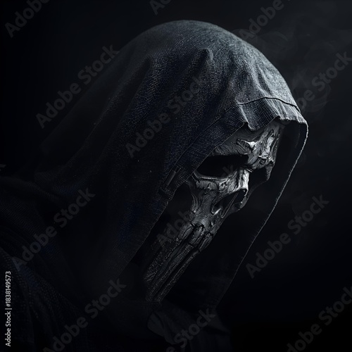High-Contrast Grim Reaper Skull Mask in Dark Hood