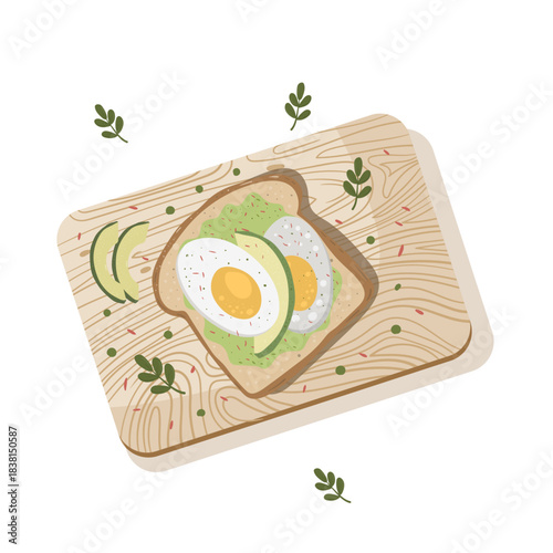 Delicious Avocado Toast with Boiled Eggs on a Wooden Board, Healthy Breakfast