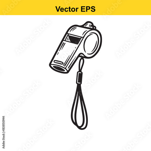 Classic whistle with lanyard line art icon vector graphic element