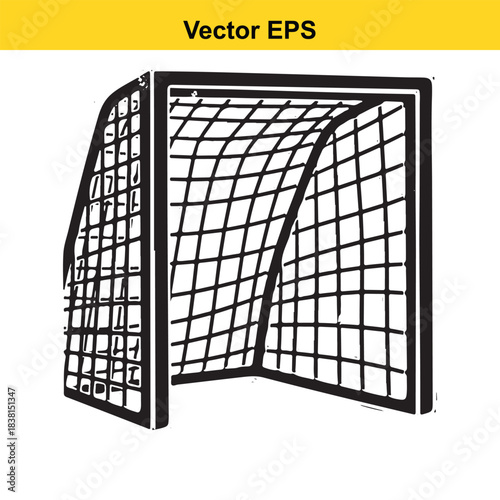 Classic hand drawn football soccer goal net graphic vector art