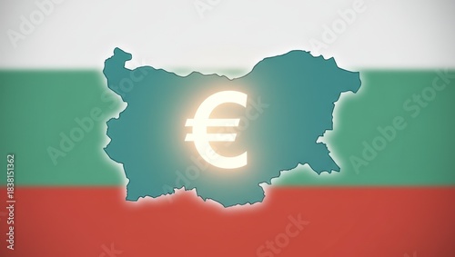 Bulgaria map with glowing euro sign on national flag