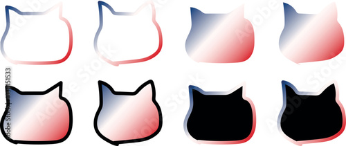 Hand-Drawn Minimalist Cute Cat Faces in Flat Vector Style, Ideal for Whimsical Designs, Stickers, and Digital Art Projects for Gradient Color Vector Design 