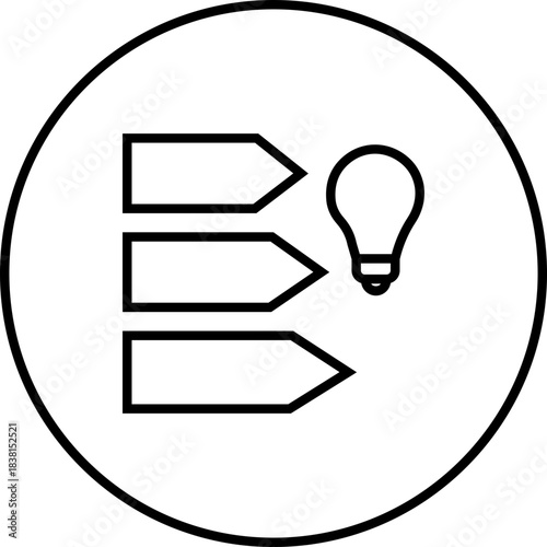 Energy saving eco power icon in black line style, sustainability electricity efficiency symbols pack with renewable green energy illustration, environmental resource graphic element