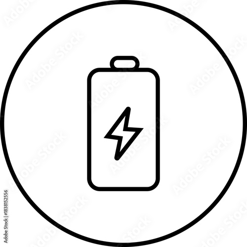 Energy saving eco power icon in black line style, sustainability electricity efficiency symbols pack with renewable green energy illustration, environmental resource graphic element