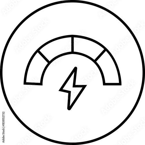 Energy saving eco power icon in black line style, sustainability electricity efficiency symbols pack with renewable green energy illustration, environmental resource graphic element