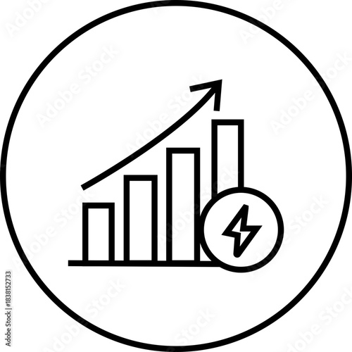 Energy saving eco power icon in black line style, sustainability electricity efficiency symbols pack with renewable green energy illustration, environmental resource graphic element