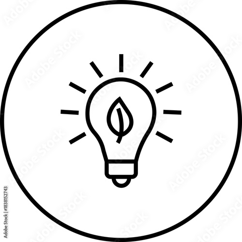 Energy saving eco power icon in black line style, sustainability electricity efficiency symbols pack with renewable green energy illustration, environmental resource graphic element