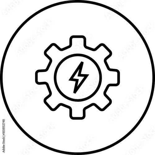 Energy saving eco power icon in black line style, sustainability electricity efficiency symbols pack with renewable green energy illustration, environmental resource graphic element