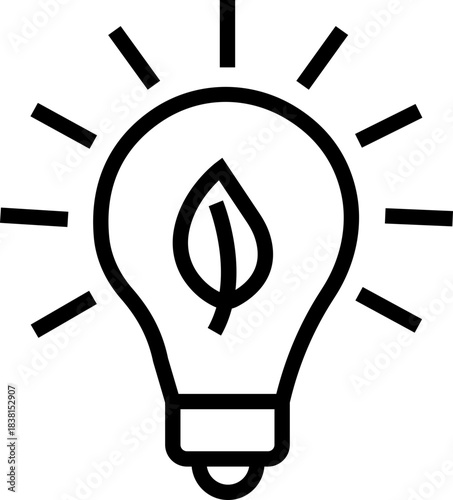 Energy saving eco power icon in black line style, sustainability electricity efficiency symbols pack with renewable green energy illustration, environmental resource graphic element