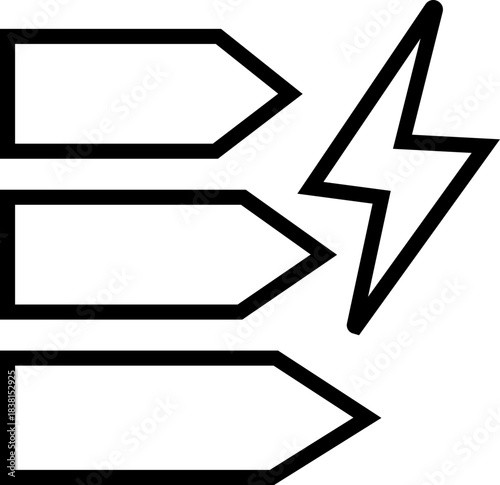 Energy saving eco power icon in black line style, sustainability electricity efficiency symbols pack with renewable green energy illustration, environmental resource graphic element