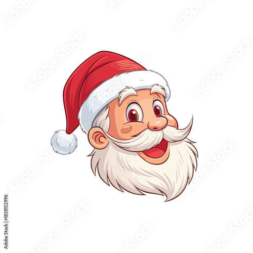 Image of a smiling Santa Claus head wearing a red Christmas hat