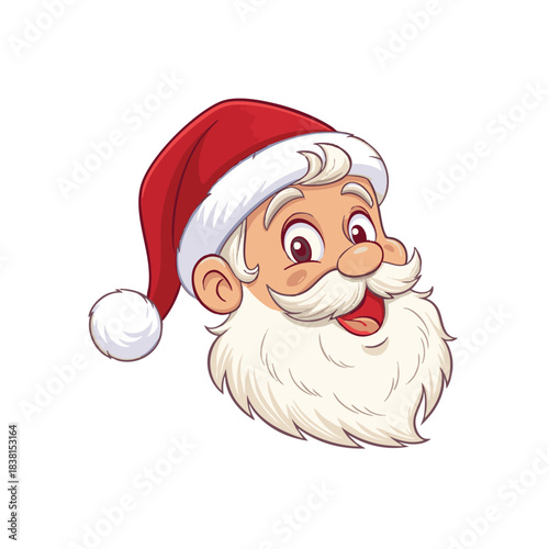 Image of a smiling Santa Claus head wearing a red Christmas hat