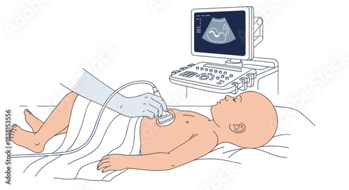 Child undergoing ultrasound examination with healthcare professional  