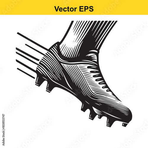 Close up of a soccer cleat in motion, vector graphic illustration.