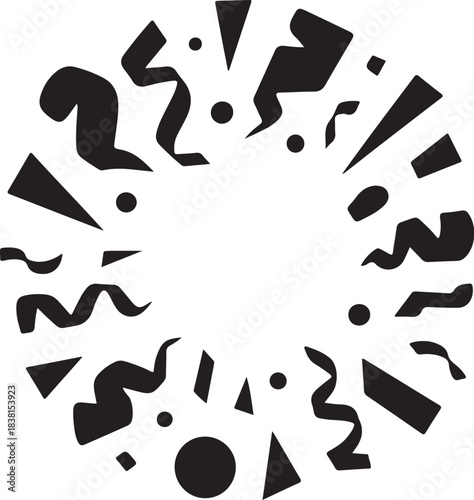 Black confetti and streamers bursting outward party