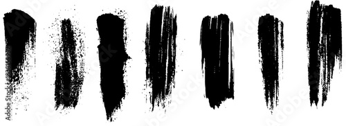 Black long thin abstract textured smears set isolated on a white background . Scalable to any size. Vector illustration file.