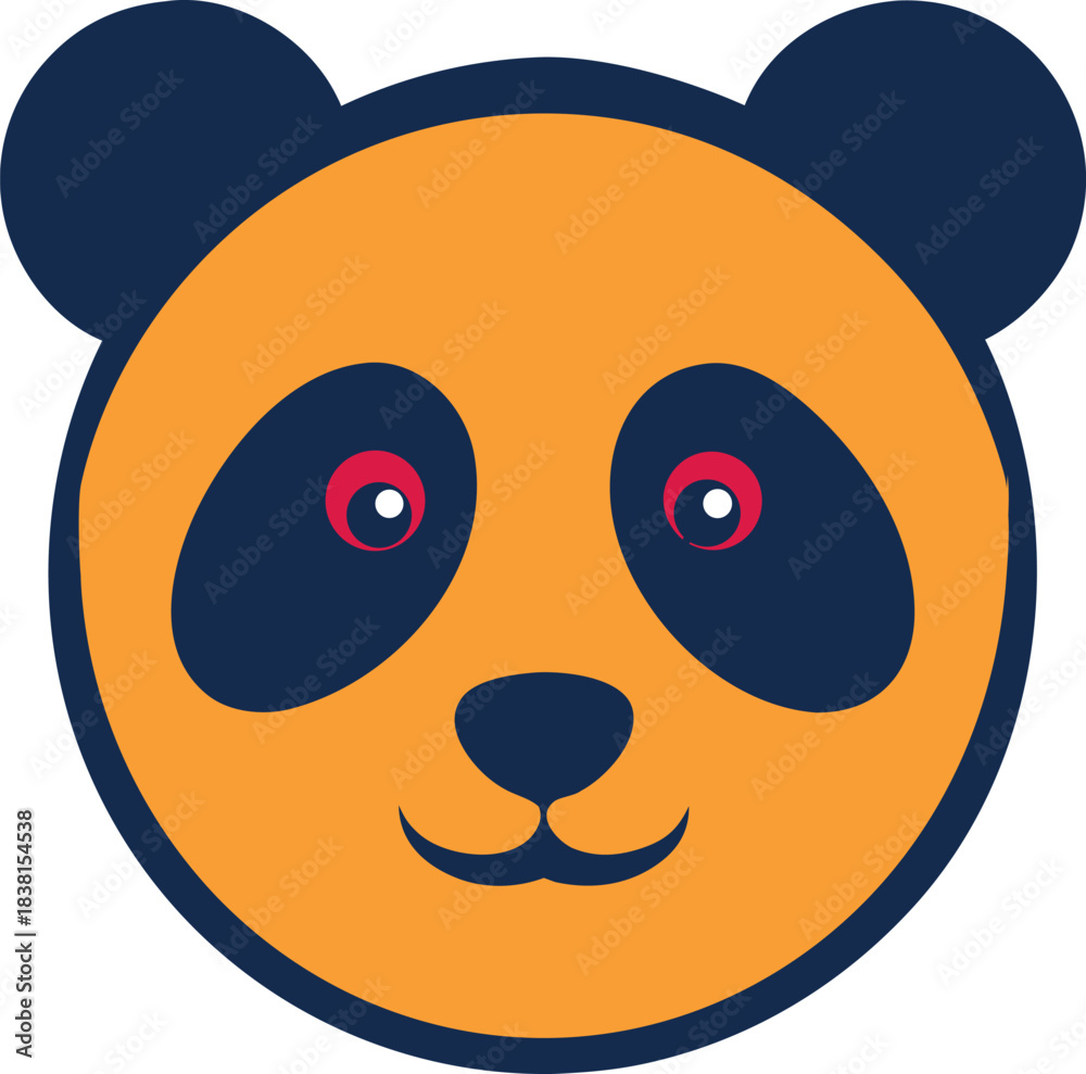Fototapeta premium Orange panda face with dark blue ears eyes and nose animal vector illustration EPS file download. 