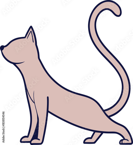Minimalist vector of a light pink cat stretching with dark blue outline animal yoga vector illustration EPS file download.
