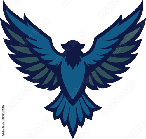 Blue and dark teal vector eagle with wings spread bird flying vector illustration EPS file download.
