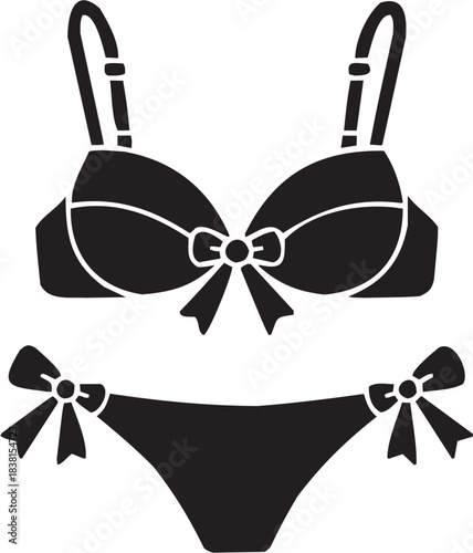 Lingerie Bow Icon in Line Style. A stylized bow-tie or lingerie design in black-and-white.
