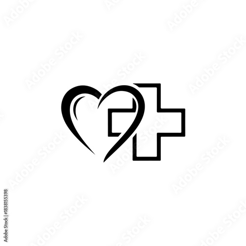 Heart and medical cross symbol icon vector graphic