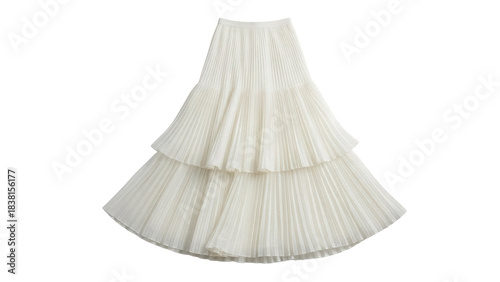 Quadro su tela Elegant pleated midi skirt in light beige isolated PNG, layered fashion garment