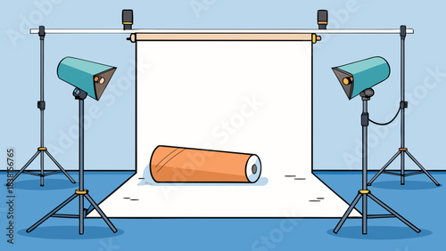 photographic studio white backdrop paper roll with lights, nobody, made with generative ai.