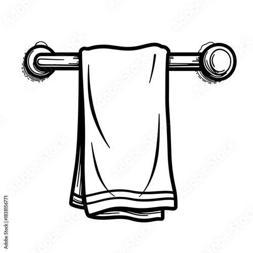 Towel hanging on rack illustration, kids coloring activity and hand-drawn design in home decor context