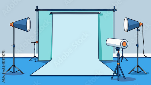 photographic studio white backdrop paper roll with lights, nobody, made with generative ai.