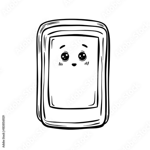 Minimal room intercom with cute face illustration for kids coloring book, child-friendly design and educational activity