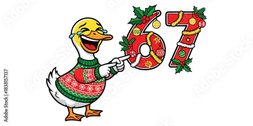 Funny Duck in Ugly Christmas Sweater Meme, Festive Laughing Bird SVG Illustration with Bright Holiday Colors