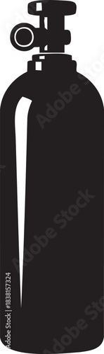 Black silhouette of a scuba diving air tank with valve cylinder
