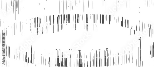 Abstract glitch art. Horizontal rough ink noise overlay. Abstract vintage glitch backdrop. TV noise static effect, panoramic view, black and white background