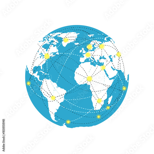 Globe showing connected holiday destinations with dotted lines and lights  
