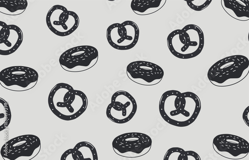 Pretzel Snack and Donut Illustration Pattern for Wrapping, Branding, and Textile Design