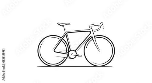 Minimalist black and white line art illustration of a sleek road bicycle with drop handlebars on a clean background.