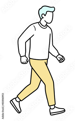 急ぐ男性の全身線画イラスト - 通勤・遅刻・ジョギング・ウォーキング・健康・ビジネス・アイコン