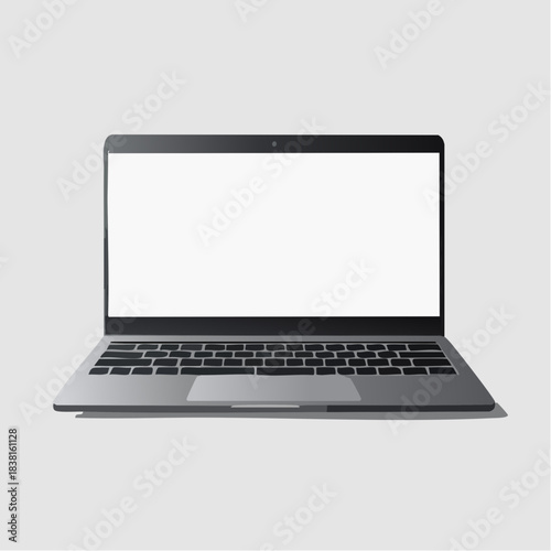 Modern open laptop with a blank white screen on a neutral gray background, perfect for presentations, digital art, or website mockups
