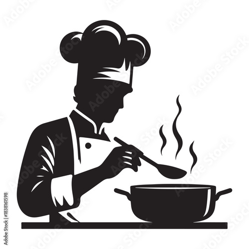 Chef Cooking Silhouette Kitchen Preparation Vector