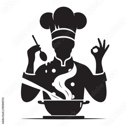 Chef Cooking Silhouette Kitchen Preparation Vector