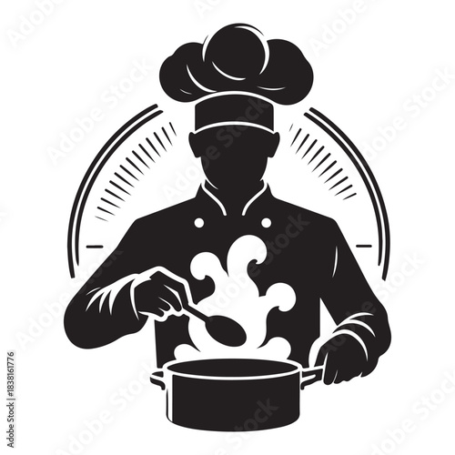 Chef Cooking Silhouette Kitchen Preparation Vector