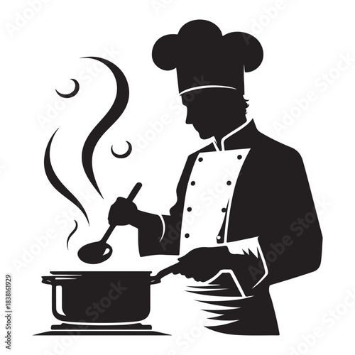 Chef Cooking Silhouette Kitchen Preparation Vector