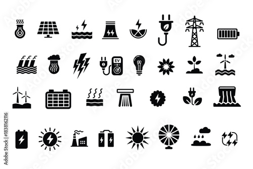 Clean electricity power technology icons set in energy design