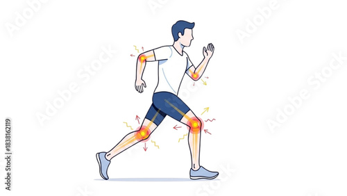 Running Man Highlighting Joint Pain Areas in Human Body Illustration for Health Awareness
