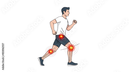 Running Man Experiencing Joint Pain in Knees and Hips Illustration for Health Awareness