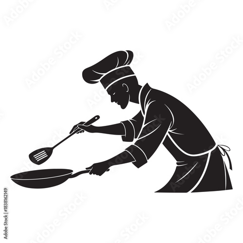 Chef Cooking Silhouette Kitchen Preparation Vector