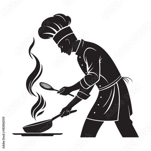 Chef Cooking Silhouette Kitchen Preparation Vector